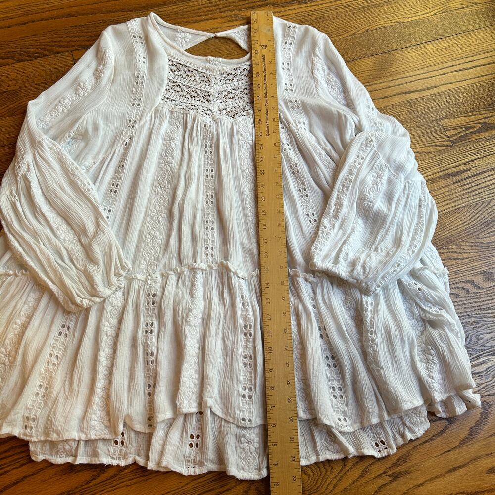 Free People Kiss Kiss Tunic Ivory Crochet Lace Boho Tiered Top Size M - Picture 8 of 9